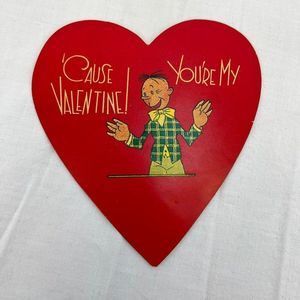 Vtg 1930s 1934 Valentine's Day Holiday Cartoon Double Sided Heart Card